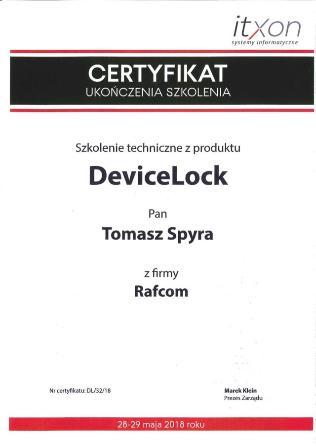 DeviceLock certyfikat_RAFcom